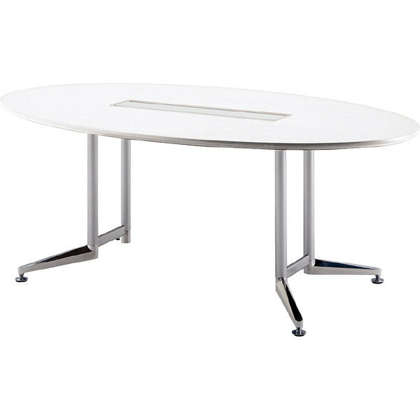 【組立設置付】プラス 会議テーブル スタンダードテーブルオーバル天板幅2100×奥行1200×高さ700mm ホワイト WX-JR2100VHS 1台（直送品）