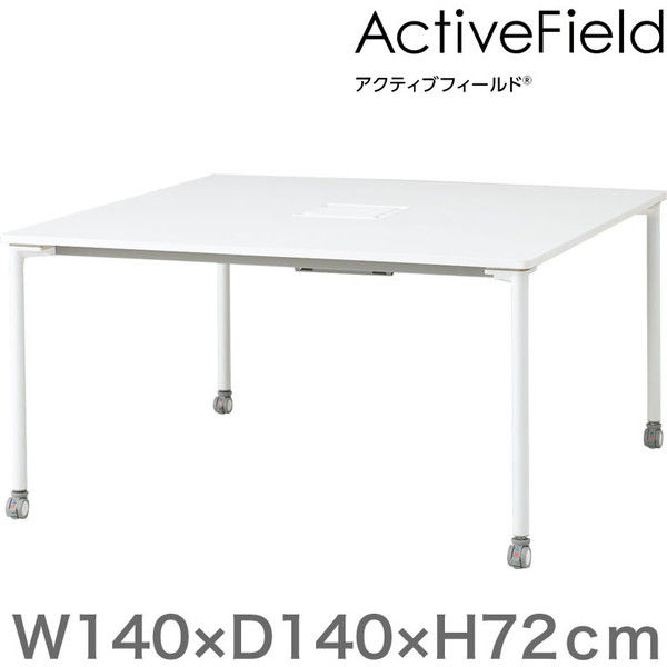 【組立設置込】イトーキ 会議テーブル 角型（キャスター脚） 配線口有 ホワイト×ホワイト 幅1400×奥行1400×高さ720mm 1台（直送品）
