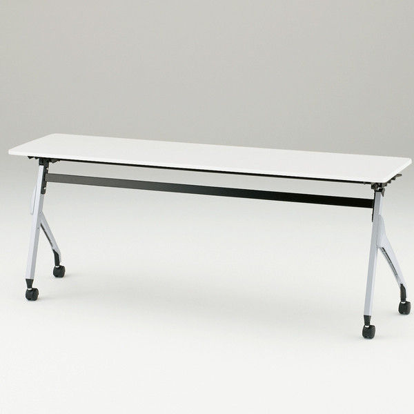 【組立設置込】イトーキ 会議テーブル 天板抗菌 幕板なし（棚付） シルバーメタリック×ホワイト 幅1800×奥行450×高さ720mm 1台（直送品）