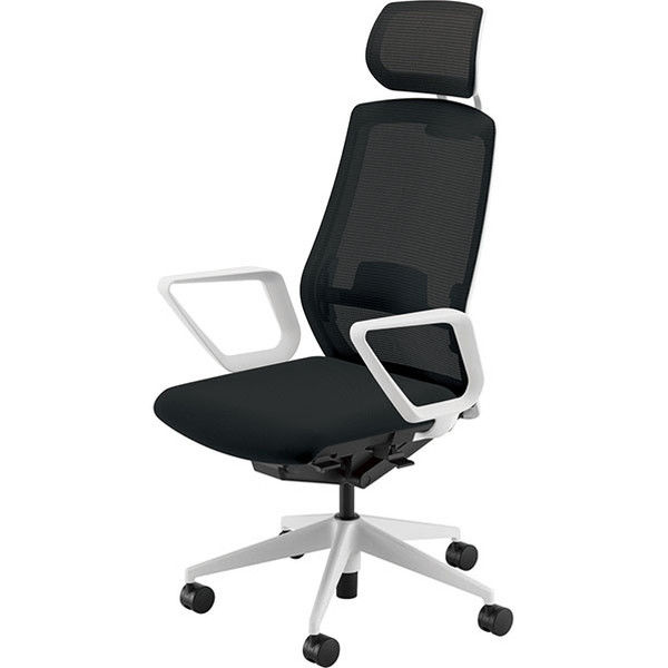 【組立設置込】内田洋行 セレッツァ/SA-730ML-WS R肘付 ランバー付 ホワイト/ジェットブラック 5-356-7320 1脚（直送品） 74,791円
