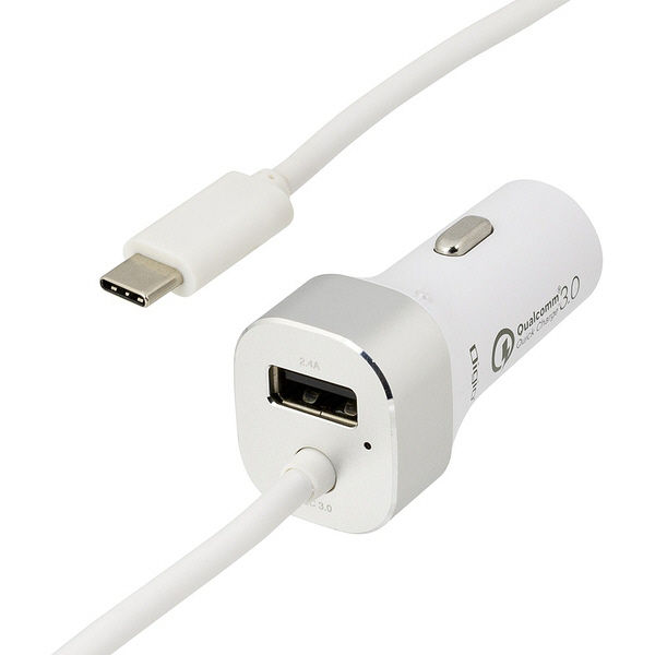 ナカバヤシ QC3.0/Type-Cケーブル/USBポート/カーチャージャー/ホワイト JYU-DCU01W 1個（直送品）