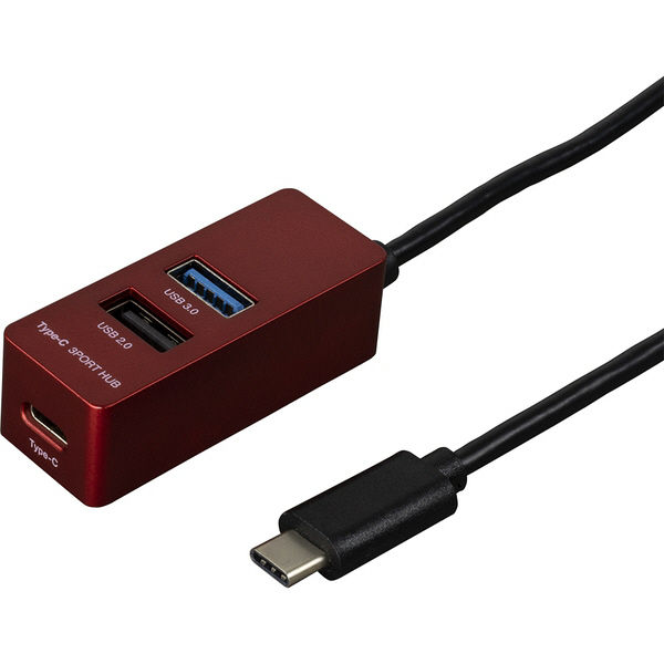 ナカバヤシ Type-C/USB3.0+2.0/3ポートハブ/30cm/レッド UH-C3113R 1個（直送品）