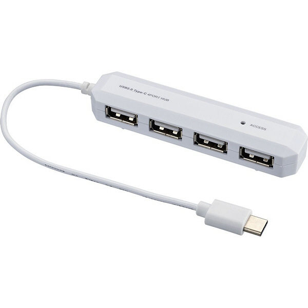 ナカバヤシ USB2.0/Type-C/4ポートハブ/15cm/ホワイト UH-C2474W 1個（直送品）