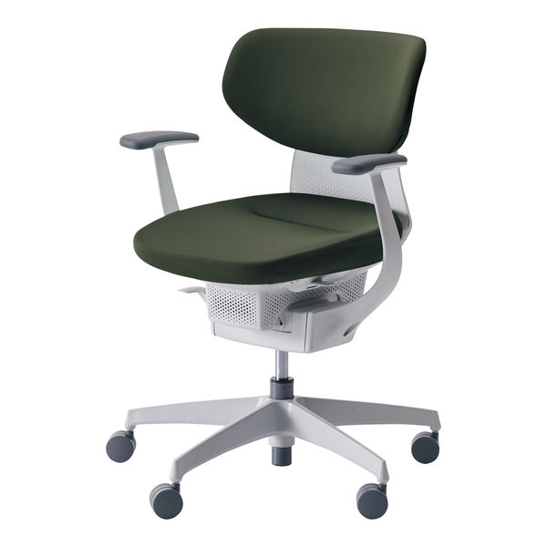 【組立設置込】コクヨ オフィスチェア イング クッション ラテラル T型肘 カーペット用 樹脂脚 ホワイト×ディープグリーン 1脚（直送品）