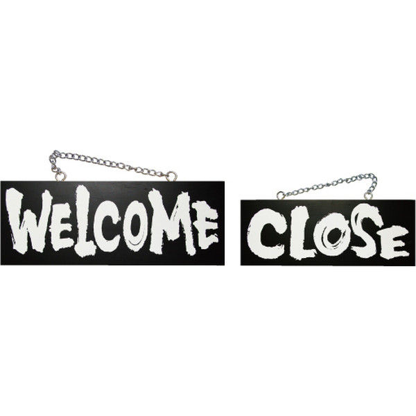 【集客・店舗販促用備品】 P・O・Pプロダクツ E_木製サイン（黒） 3981 中横 WELCOME/CLOSE（取寄品）