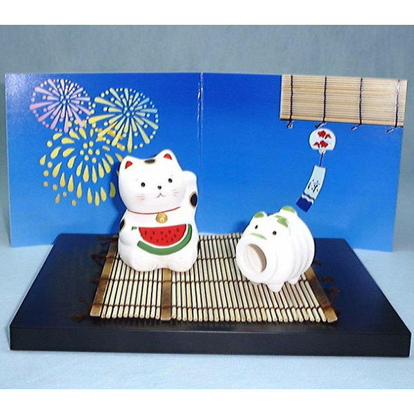 三陶 【萬古焼】歳時十二ヶ月シリーズ・8月夕涼み 置物 SAN-508 1個（直送品）