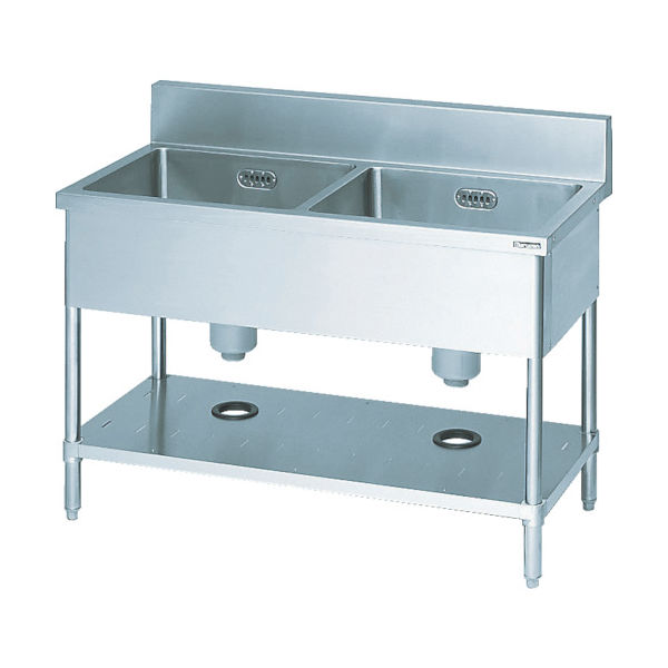 マルゼン 二槽シンク1500×600×800(ホース付) BS2-156 1台 465-5290（直送品）