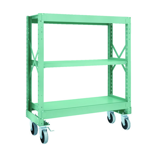 TRUSCO R3型ボルト式中量棚W1200XD500XH1400 3段 Φ150 ウレタンキャスター付 R3-4453-U150（直送品）