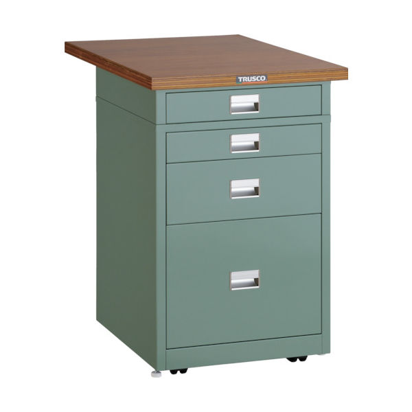 トラスコ中山 TRUSCO 作業台用サイドキャビネット 木目天板付 500X750 グリーン UDCT-111-0175 1台（直送品）