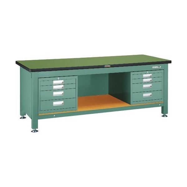 TRUSCO 重荷重作業台(3000kg)TWZ型 1800X750XH740 4段引出X2付 グリーン色 RTWZ-1800D4D4 1台（直送品）