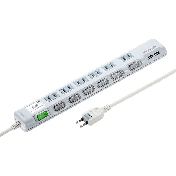 サンワサプライ USB充電ポート付き節電タップ(面ファスナー付き) TAP-B108U-1W 1個