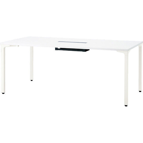 【設置込】プラス ロンナ 会議テーブル 4本脚アジャスタータイプ 長方形 配線口付 幅1800×奥行900×高さ720mm ホワイト/ホワイト 1台（直送品）