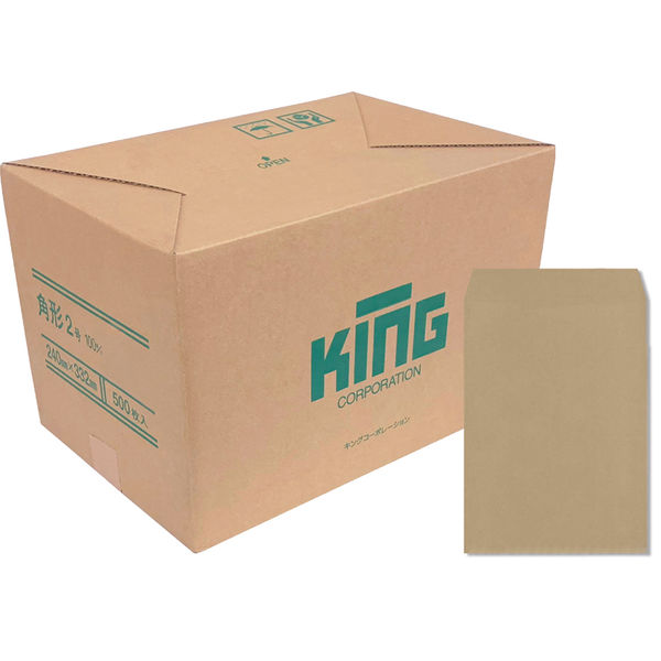 キングコーポレーション 角形2号未晒クラフト封筒スミ貼 枠ナシ 100g/平方m 080491 1箱（500枚入）（直送品）