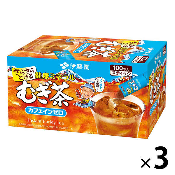 【水出し可】伊藤園 健康ミネラルむぎ茶　粉末 1セット（300本：100本入×3箱） スティックタイプ