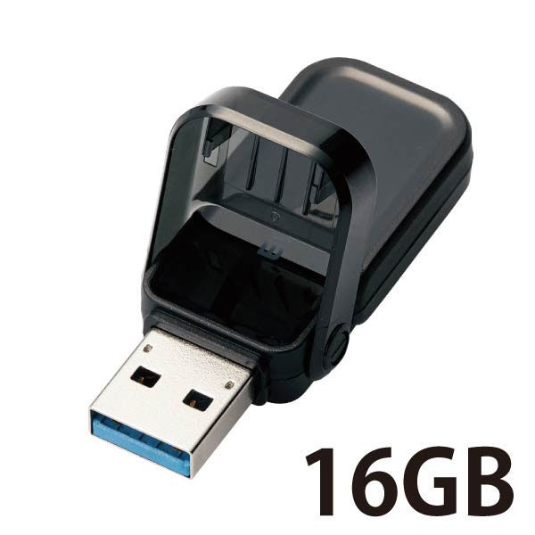 エレコム USBメモリー/USB3.1(Gen1)対応/フリップキャップ式/16GB/ブラック MF-FCU3016GBK 1個