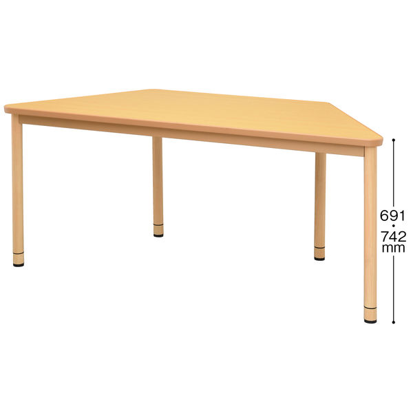 アール・エフ・ヤマカワ 介護用ダイニングテーブル（高さ調整機能付き） 台形型 1台（2梱包）ソフトエッジ付 木目調