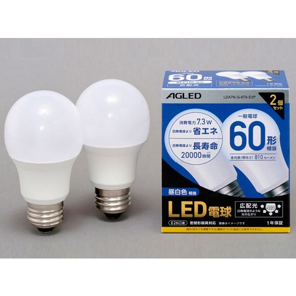 アイリスオーヤマ LED電球 E26 広配光 60形相当 昼白色 LDA7N-G-6T6-E2P（直送品） アスクル