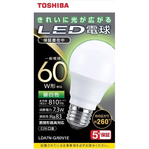 東芝 TOSHIBA LED電球(T形)60W相当 昼白色 口金E26 LDT7N-G S 60V1