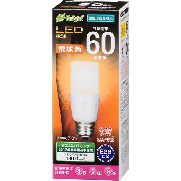 オーム電機 LED電球 T形 E26 60形相当 電球色 LDT7L-G IS21（直送品）