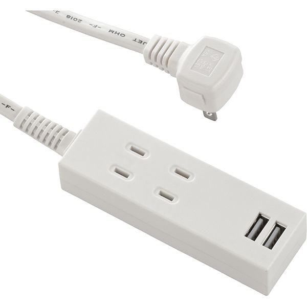 オーム電機 USBポート付安全タップ 2個口 1m HS-TU21PBT-W（直送品）