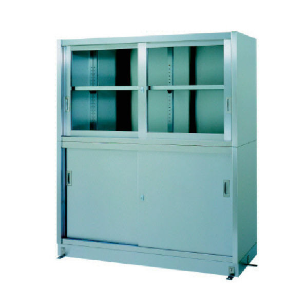 ステンレス保管庫 二段式ベース付 VG型 (上ガラス戸・下ステンレス戸) 1800×450×1750 VG-18045 1台(1個)（直送品）