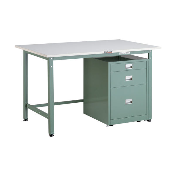 TRUSCO 軽荷重作業台(300kg)AE型 1200X750XH740 3段キャビネット付 グリーン色 AE-1200UDC111（直送品）