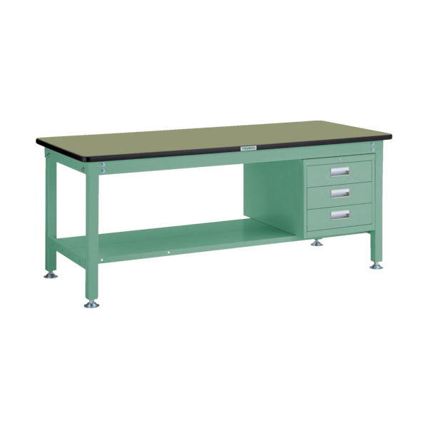 TRUSCO 中荷重作業台(1200kg)HW型 1800X900XH740 3段引出付 グリーン色 緑 RHW-1809D3 GN 1台（直送品）