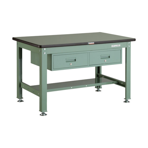 TRUSCO 中荷重作業台(1200kg)HW型 1200X750XH740 2列引出付 グリーン色 緑 RHW-1200FL2 GN 1台（直送品）