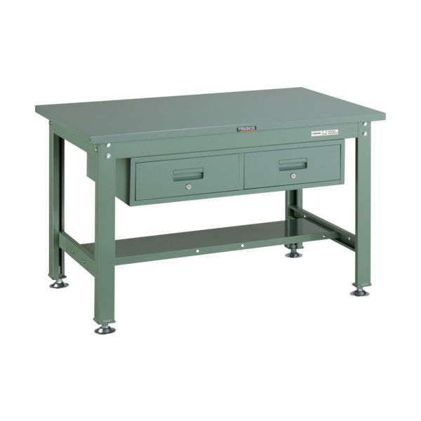 TRUSCO 中荷重作業台(1200kg)HW型 1200X750XH740 2列引出付 グリーン色 緑 SHW-1200FL2 GN 1台（直送品）