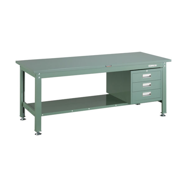 TRUSCO 中荷重作業台(1200kg)HW型 1800X750XH740 3段引出付 グリーン色 緑 SHW-1800D3 GN 1台（直送品）