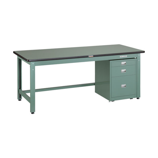 TRUSCO 中荷重作業台(800kg)GW型 1800X900XH740 3段キャビネット付 グリーン色 GWR-1890UDC111（直送品）