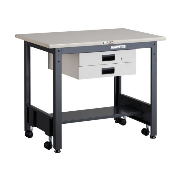 TRUSCO 中荷重作業台(500kg)CFW型 900X600XH740 薄型2段引出付 ダークグレー色 CFWS-0960UDK2 1台（直送品）