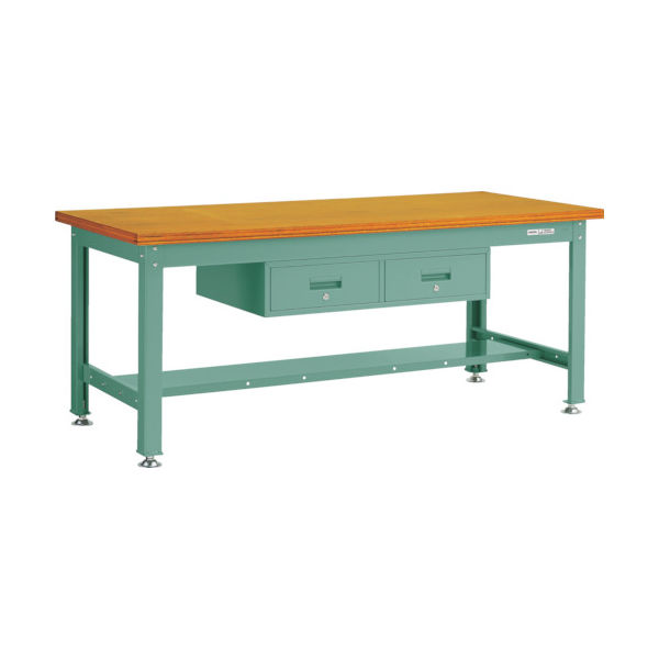 TRUSCO 中荷重作業台(2000kg)DW型 1800X900XH740 2列引出付 グリーン色 DW-1809FL2 1台（直送品）