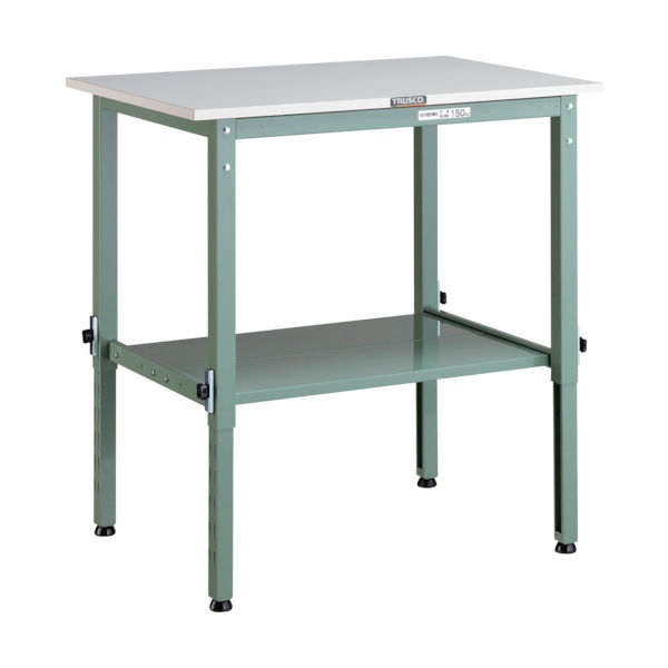 TRUSCO 軽荷重作業台高さ調節式(150kg)AEM型 900X600XH650~950 下棚2枚付 グリーン色 AEM-0960LT2（直送品）