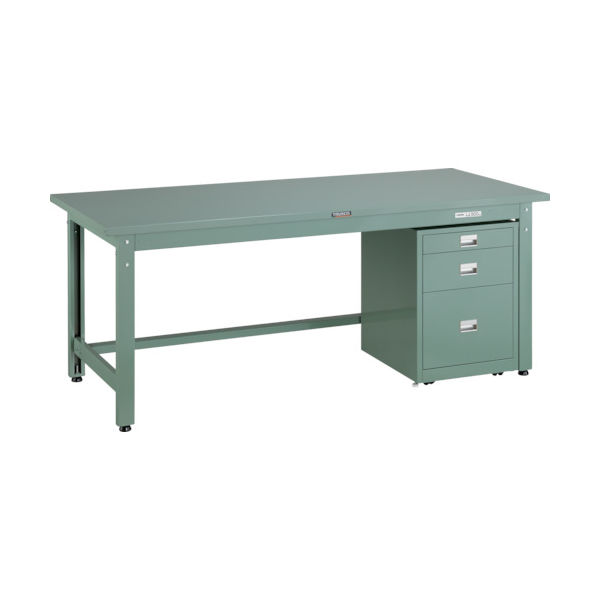 TRUSCO 中荷重作業台(800kg)GW型 1800X750XH740 3段キャビネット付 グリーン色 GWS-1875UDC111（直送品）