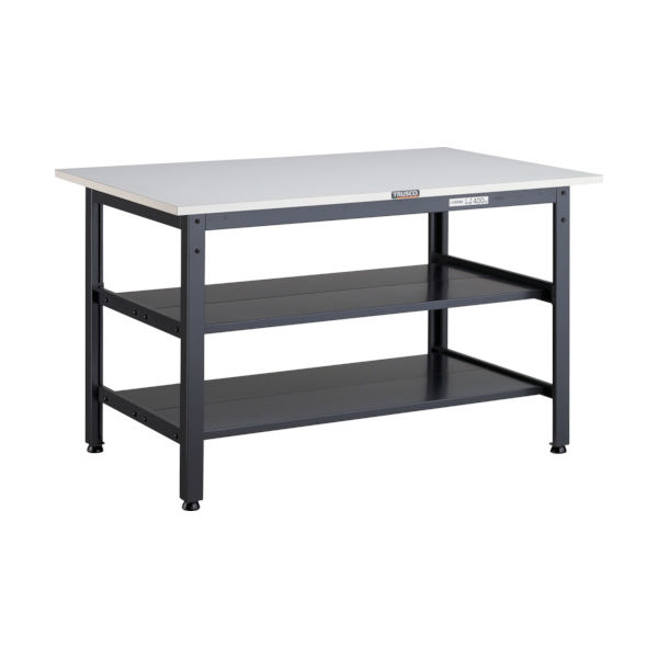 TRUSCO 軽荷重作業台(400kg)LEW型 900X600XH740 全面棚2段付 ダークグレー色 LEWP-0960LTW 1台（直送品）