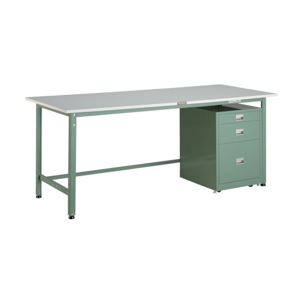 TRUSCO 軽荷重作業台(300kg)AE型 1800X750XH740 3段キャビネット付 グリーン色 RAE-1800UDC111（直送品）