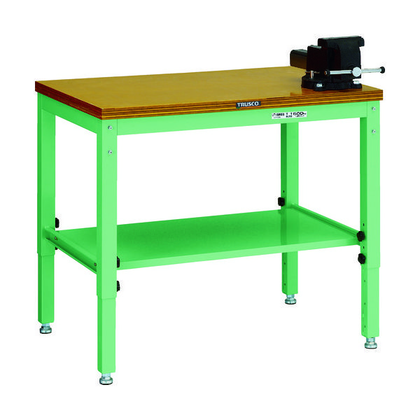 トラスコ中山 TRUSCO UTV型作業台 900X600XH600ー810 バイス付 ヤンググリーン色 UTV-960V12YG 1台（直送品）