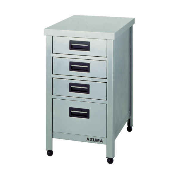 東製作所 アズマ ステンレス製縦型引出し付作業台 450×600×800 引出し数4 HTVO-450 1台 455-2393（直送品）