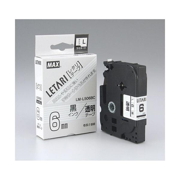 マックス 文字テープ 透明に黒文字 6mm LM-L506BC（直送品）