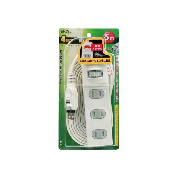 朝日電器 1SW扉付タップ4P5m WBS-T4050B(W) 1個 62-8561-90（直送品）