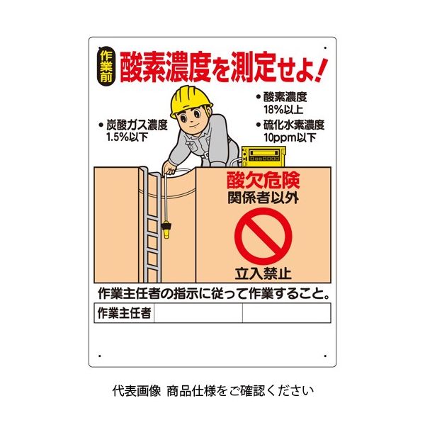 ユニット 酸欠関係標識 酸素濃度を測定せよ! 324-07A 1枚（直送品）