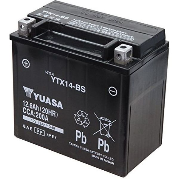 【二輪車用品】台湾YUASA（ユアサ） シールド型 バイク用バッテリー液入充電済 TY YTX14-BS 1個（直送品）