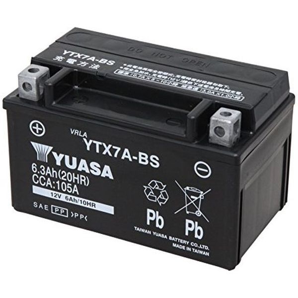 二輪車用品】台湾YUASA（ユアサ） シールド型 バイク用バッテリー液入充電済 TY YTX7A-BS 1個（直送品） - アスクル