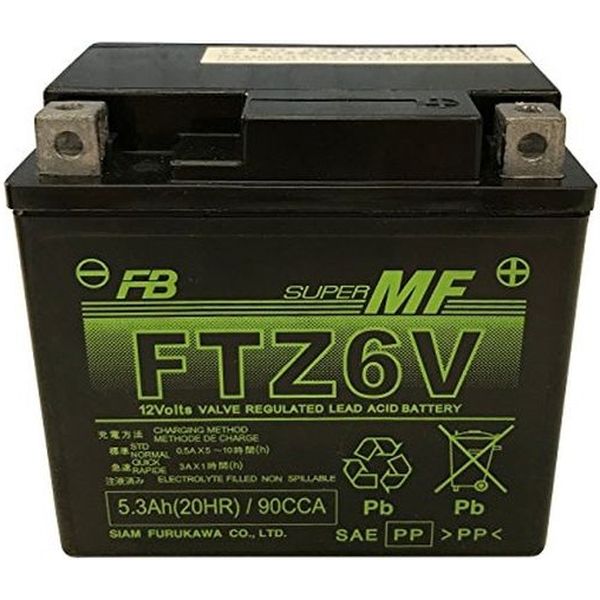 【二輪車用品】古河電池 シールド型 バイク用バッテリー液入充電済 FTZ6V 1個（直送品）