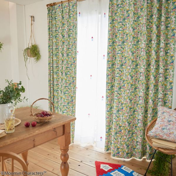 スミノエ MOOMIN セミオーダー カーテン コバナドレープ 1100×900mm グリーン 1セット(2枚入)（直送品）