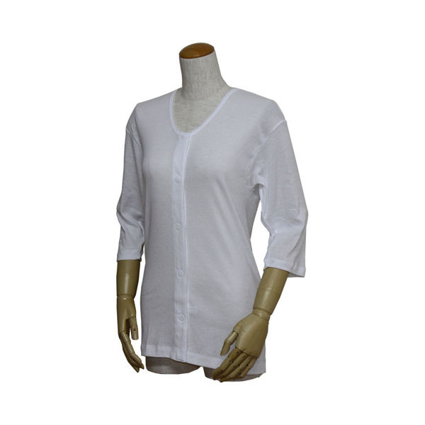 ウエル 婦人七分袖前開きシャツ　2枚組　43262-2　白　LL 4544354438035 1組（直送品）