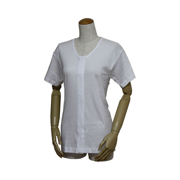 ウエル 婦人三分袖前開きシャツ　2枚組　43253-2　白　L 4544354440021 1組（直送品）