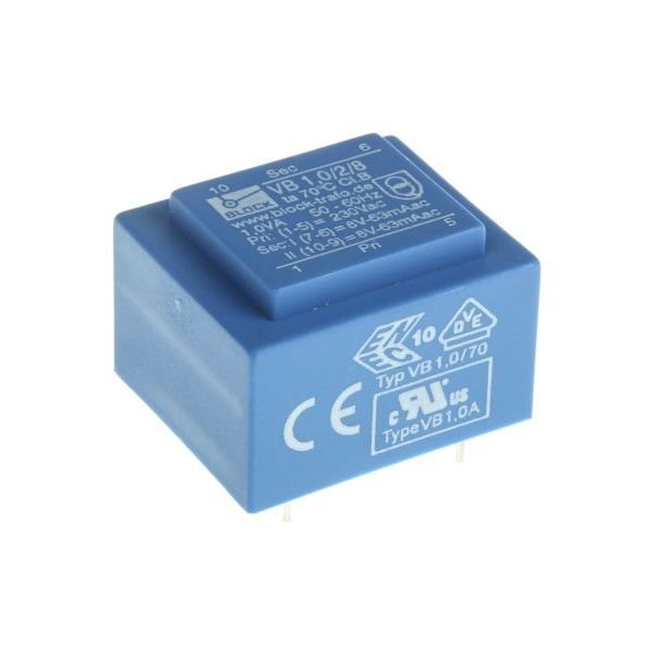 基板実装用トランス 一次側:230V ac 二次側:8V 定格電力:1VA， VB 1.0/2/8 出力数:2 1ロット(91個)（直送品）