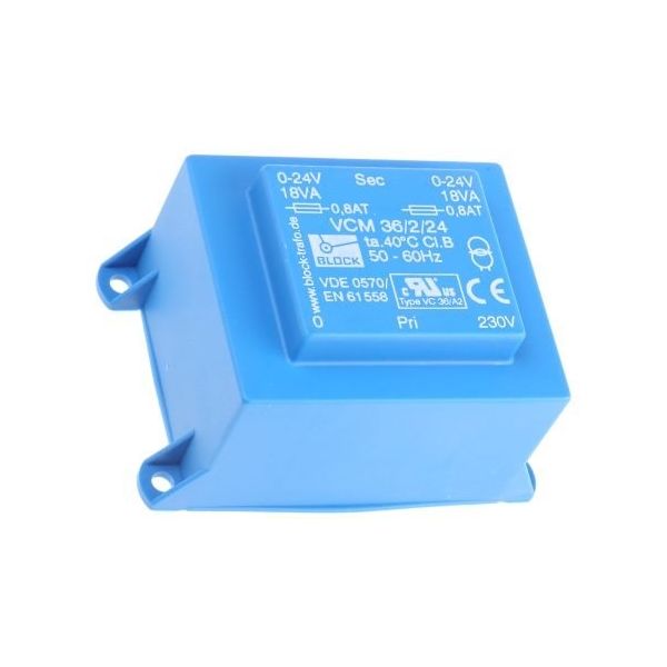 基板実装用トランス 一次側:230V ac 二次側:24V 定格電力:36VA， VCM 36/2/24 出力数:2 1ロット(12個)（直送品）